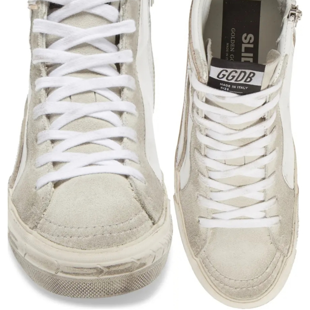 Golden Goose Slide High Top Sneaker Suede Toe And Star Leather White Ice Men's - Picture 4 of 13